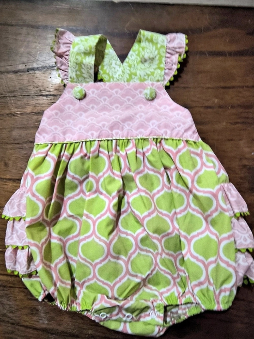 Kids Green & Pink Ruffle Romper